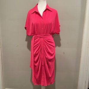 Shirt dress style dress with ruching. Button down with waist tie. Size S NWT